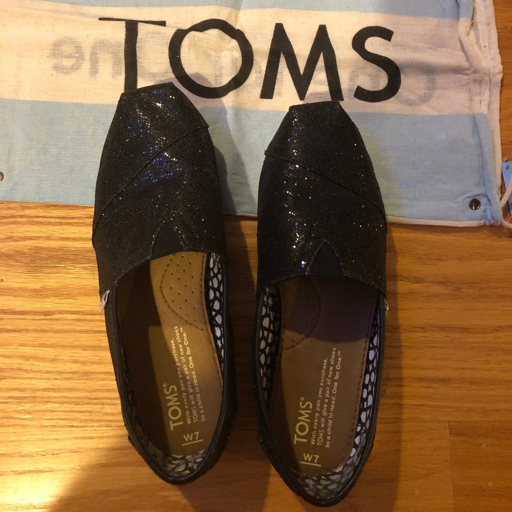 Tom's Shoes - Black Glitter Size 7